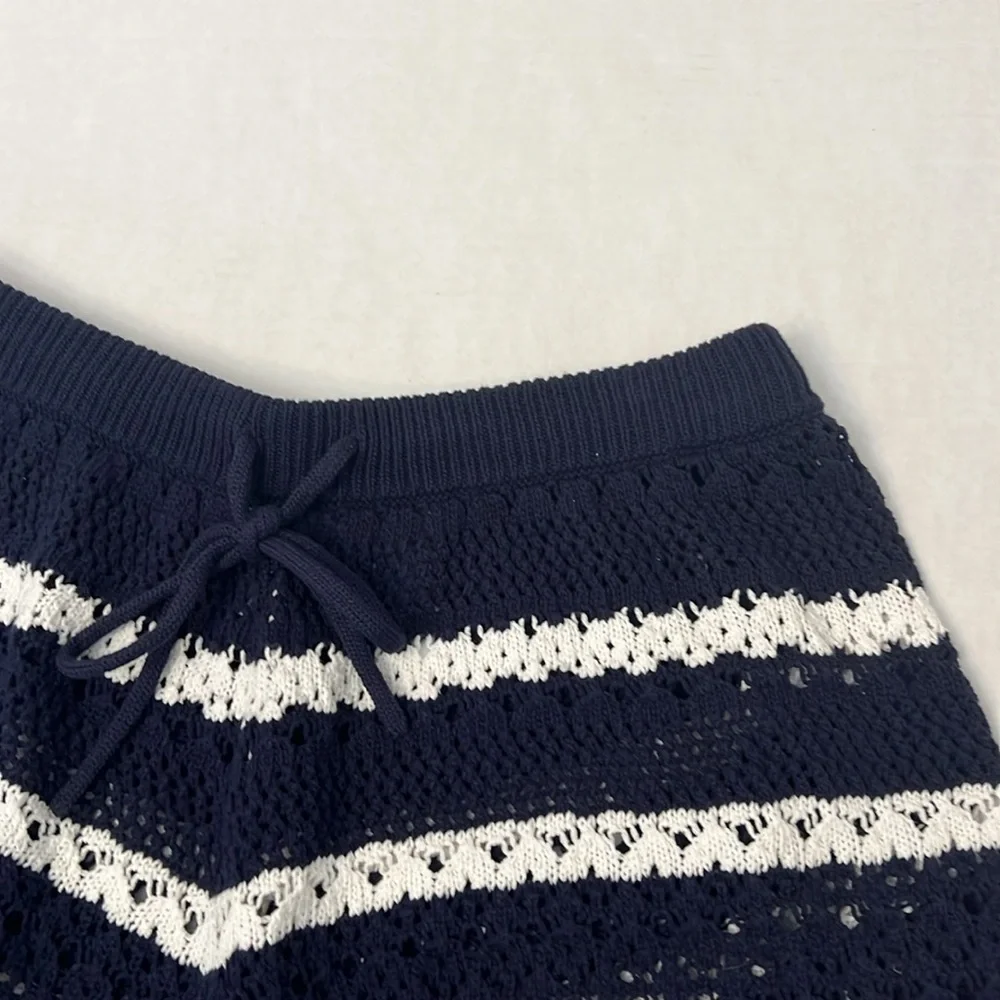 HOUSE OF HARLOW 1960 BLUE & WHITE KNIT COTTON SHORTS MEDIUM